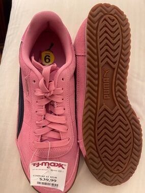 Puma Women's Pink Suede Sneakers with Navy Blue Formstripe